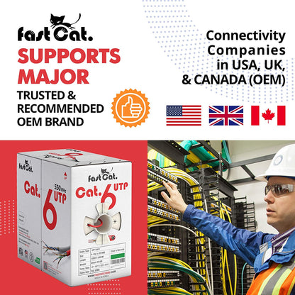 Cat6 Gray Pure Copper Ethernet Cable 1000Ft - 23 AWG, CMR, Insulated Solid Bare Copper Wire Internet Cable with Noise Reducing Cross Separator - 550MHZ / 10 Gigabit Speed UTP LAN Cable